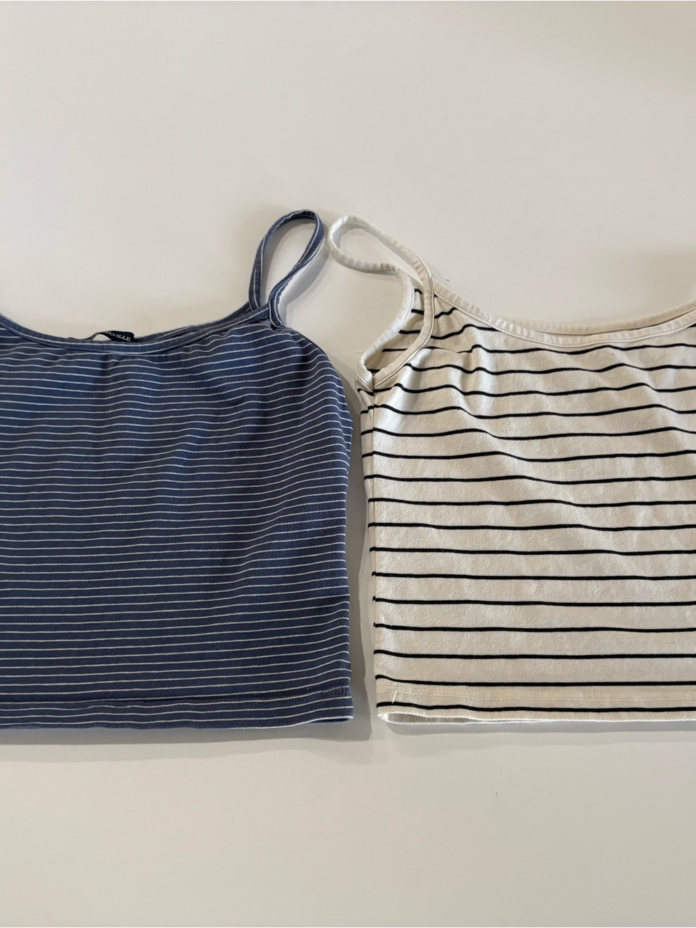 Brandy Melville Blue & White Striped Cropped Tank Tops (Set of 2) One Size